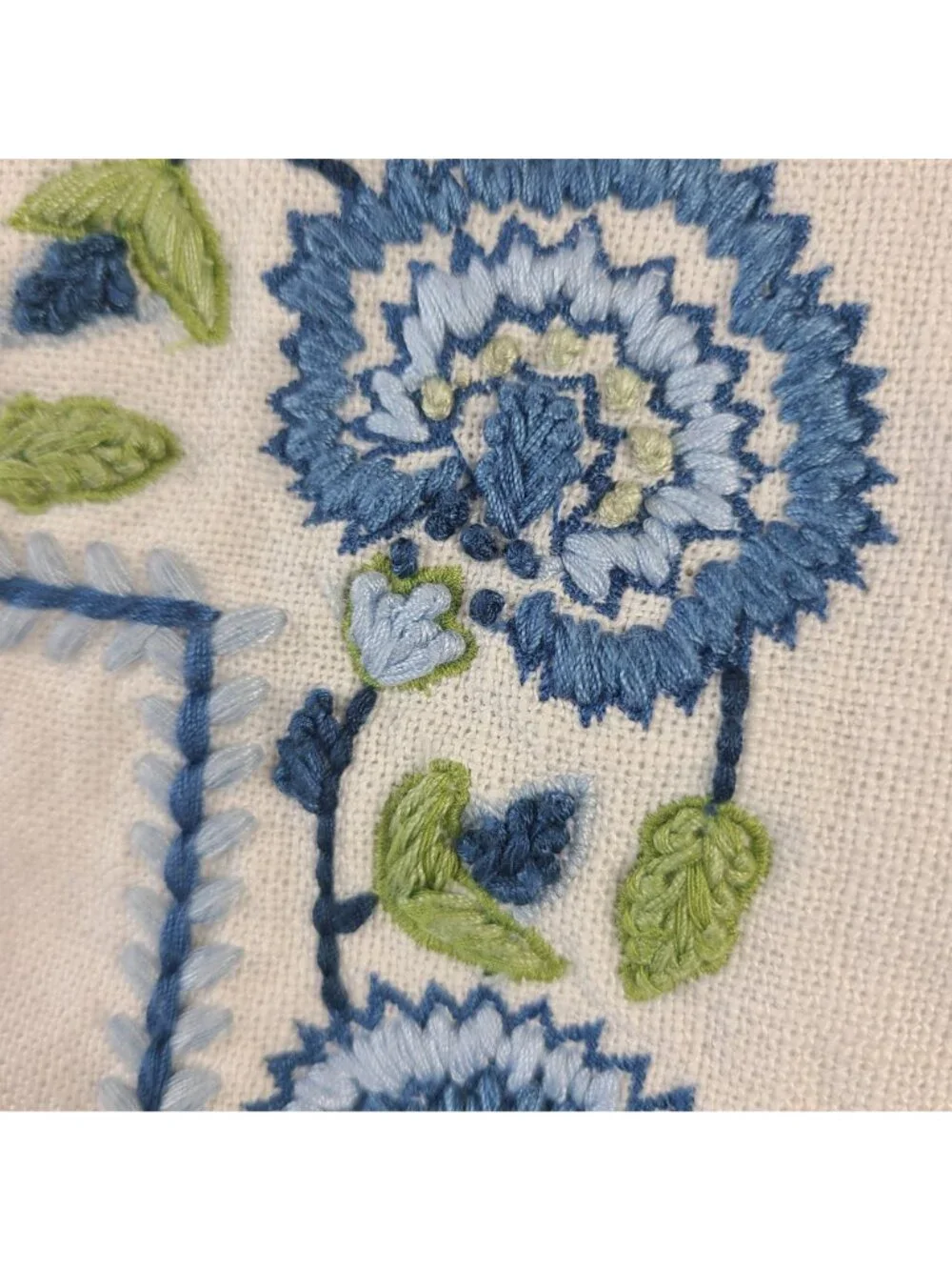 Serena & Lily Embroidered Floral Pillow Case White, Blue, Green Detailing 22x16